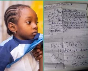 Young With Beautiful Brain: “I Was So Surprised When I Saw It”: Mum Sees Secret Letter Daughter Wrote to Primary School Teacher