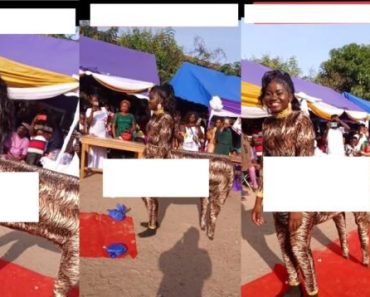 JUST IN: “This one just wan find public attention” – Viral video of Ghanaian lady dressed in animal costume for fashion graduation (VIDEO)