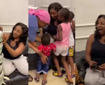 “This Huge Surprise For Me”– Actress Mide Martin Overjoyed As Her Children Surprise Her With A Gigantic Money Cake On Her Birthday (Video)