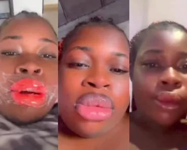JUST IN: Nigerian lady cries bitterly as lip blushing goes wrong (Video)