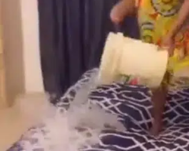 JUST IN: “Whala no dey finish oh” We will not sleep today, Angry wife soaks their matrimonial bed with water after husband refuses to buy her wig; Video causes buzz